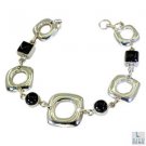 Riyo Black Onyx Contemporary Silver Daisy Bracelet L 7.5in Sbrabon-6014