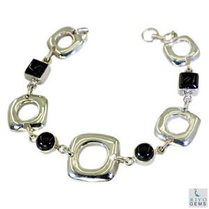Riyo Black Onyx Contemporary Silver Daisy Bracelet L 7.5in Sbrabon-6014