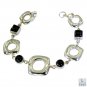 Riyo Black Onyx Contemporary Silver Daisy Bracelet L 7.5in Sbrabon-6014