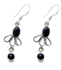 Riyo Black Onyx Personalised Silver Earring Posts L 1.2in Sebon-6006