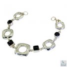 Riyo Black Onyx Contemporary Silver Cuff Bangle Bracelet L 7.5in Sbrabon-6012