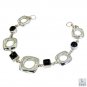 Riyo Black Onyx Contemporary Silver Cuff Bangle Bracelet L 7.5in Sbrabon-6012