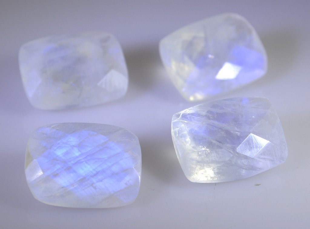 Rainbow Moonstone loose Stone 1 Pieces 12 x 16 mm Emerald cut Multi faceted Gems