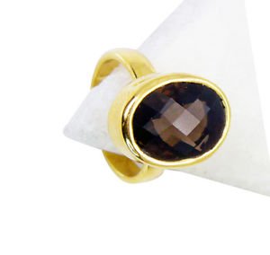 Smoky Quartz 18k Gold Plated Engagement Ring