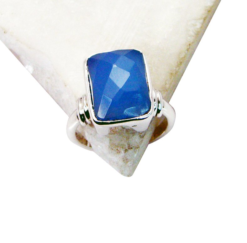 Riyo Blue Chalcedony Daisy Silver Jewellery Long Silver Ring Sz 7 Srbch7-8003