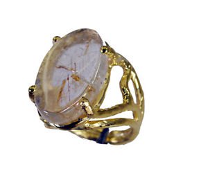 Riyo Rutilated Quartz 18kt Gold Plating Cocktail Ring Sz 6 Gprruq6-70019