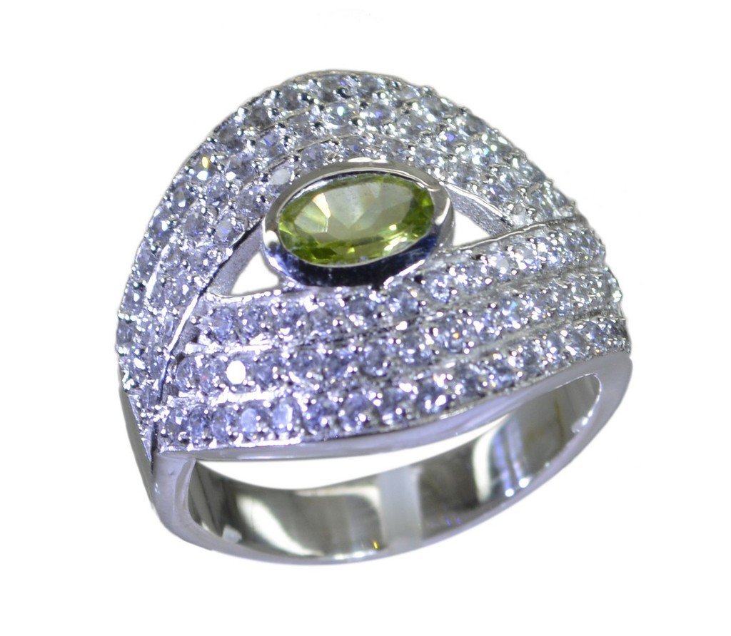 Riyo Green 925 sterling silver Peridot Ring flawless gemstone jewelry for sale S