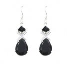 Riyo A Black Onyx 925 Solid Sterling Silver Hand Carved Earring L 1in Sebon-6045