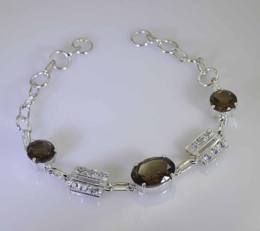 Riyo Brown Smoky Quartz 925 Solid Sterling Silver Eye Catching Bracelet Sbrasqu-