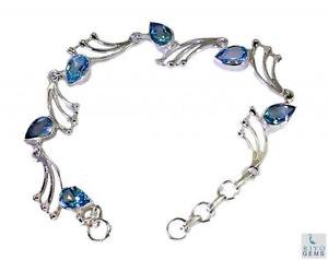 Riyo Blue Topaz Engraved Jewellery Thin Silver Bracelet L 7.5in Sbrabtz-10015