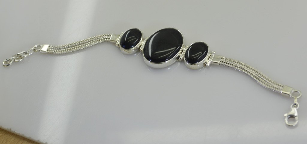 Riyo A Black Onyx 925 Solid Sterling Silver Cutting Edge Bracelet Sbrabon-6021