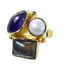 Riyo  Labradorite 18 Ct Gold Plated Ecclesiastical Ring Sz 5 Gprmul5-52006