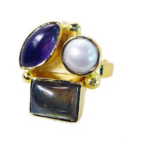 Riyo  Labradorite 18 Ct Gold Plated Ecclesiastical Ring Sz 5 Gprmul5-52006