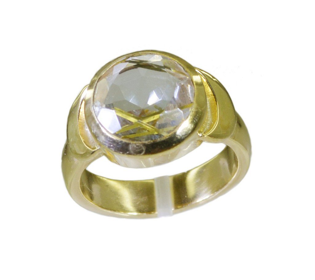 Riyo Multi Gold Plated Rutile Quartz CZ Ring magnetic handmade vintage jewellery