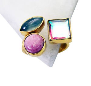 Riyo  Prehnite Fine Gold Plated Bridal Rings Sz 8 Gprmul8-53015