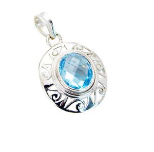 Riyo Blue Topaz Silver Wholesale Jewelry J-Hoop Pendant L 1in Spbto-10017