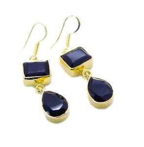Riyogems Black Onyx Base Matel Y Gold Celebrity Earring L 2in Gpebon-6001