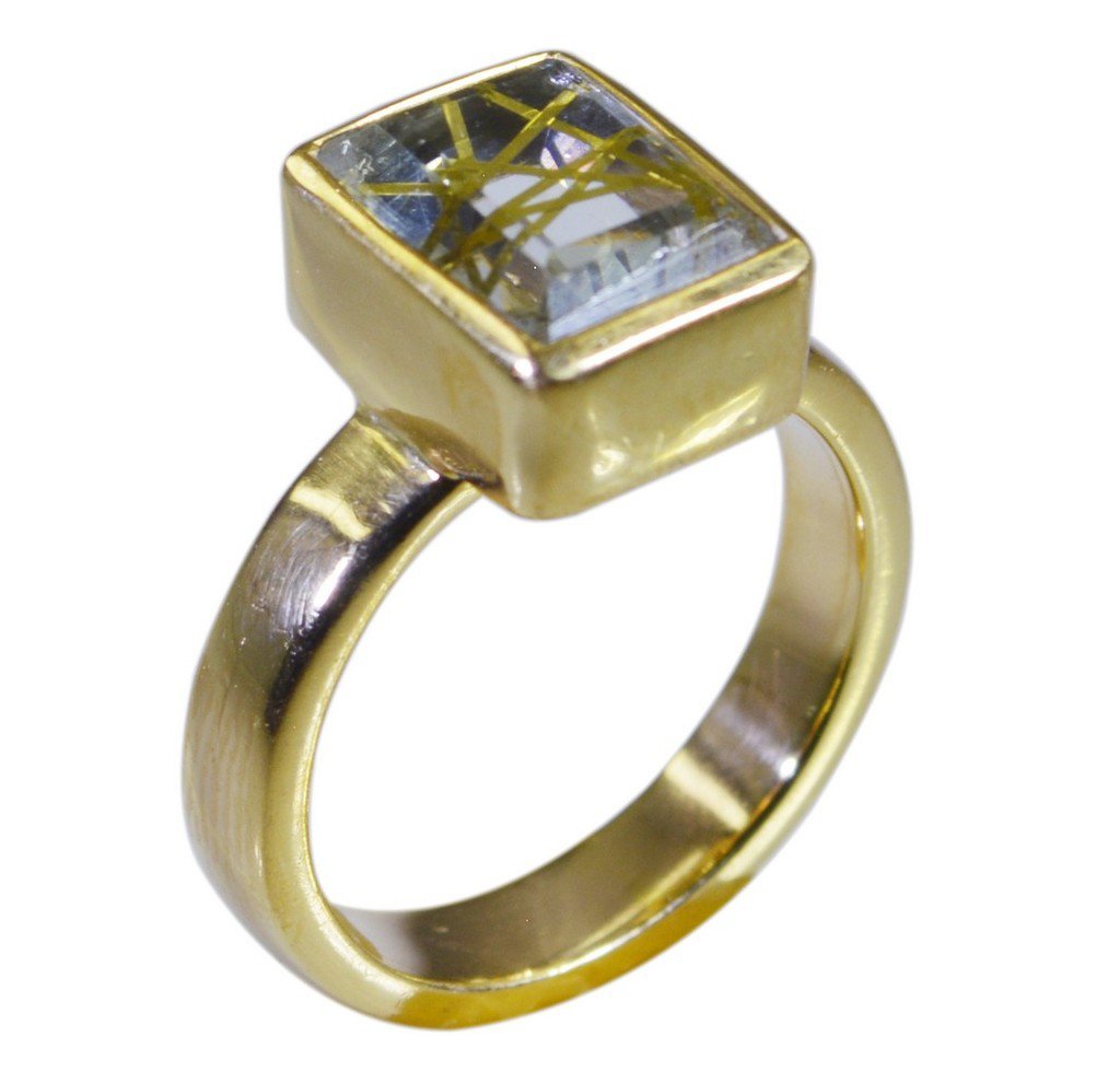 Riyo Multi Gold Plated Rutile Quartz CZ Ring delightful handmade jewelry website