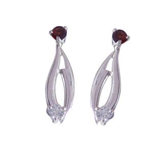Riyo Red Garnet 925 Solid Sterling Silver Streamlined Earring L 1in Segar-26110