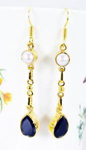 Riyogems Pearl Black Onyx Gold Plated Wholesale Spring Hoop Earrings L 1.5in Gpe