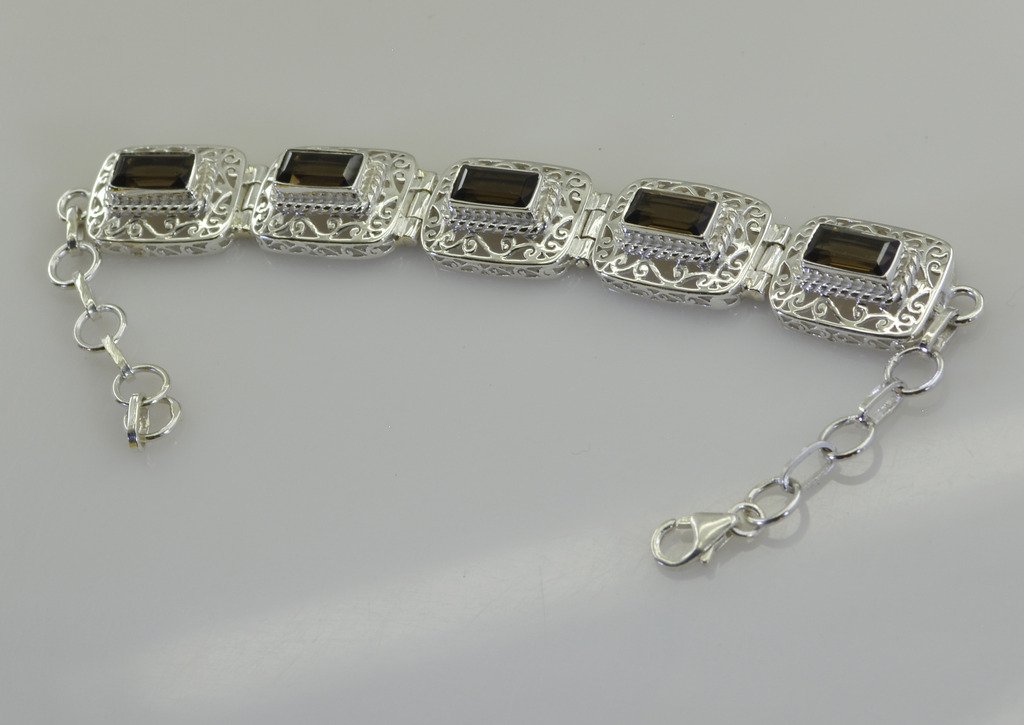 Riyo Brown Smoky Quartz 925 Solid Sterling Silver Faceted Bracelet Sbrasqu-76010