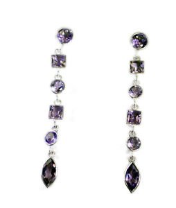 Riyo Amethyst Handmade Silver Jewelry Party Wear Earring L 2.5in Seame-2054