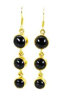 Riyogems Black Onyx 18c Gold Polish Bridal Earrings L 2.5in Gpebon-6008