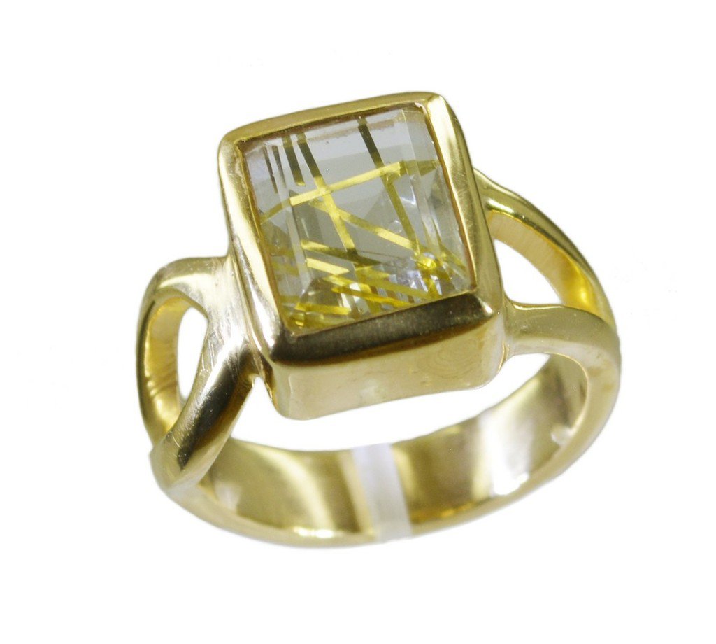 Riyo Multi Gold Plated Rutile Quartz CZ Ring splendidstatuesque indian handmade