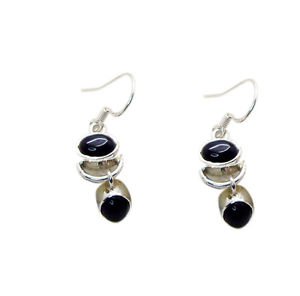 Riyo Black Onyx Pawn Silver Jewelry Silver Earring Hooks L 1.2in Sebon-6005