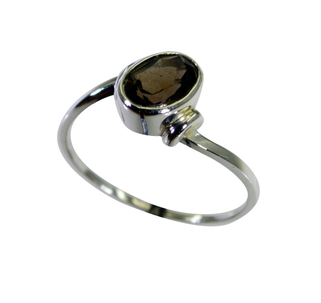 Riyo Smoky Quartz Stylish Silver Jewellery Oxidized Silver Ring Sz 7 Srsqu7-7604