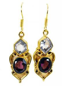 Riyogems Crystal Amethyst Indian Gold Plate Anniversery Earring L 1.5in Gpemul-5