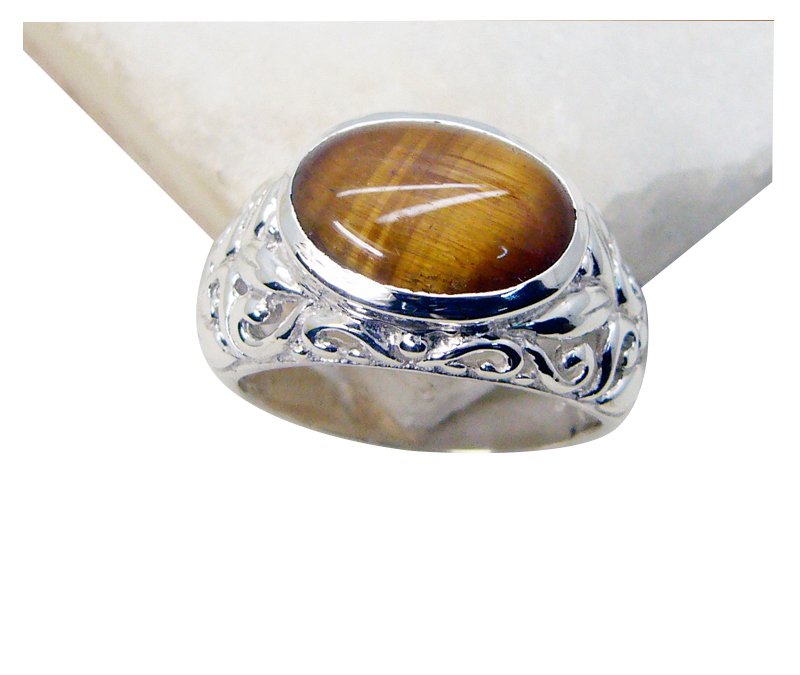 Riyo Tiger Eye Stylish Silver Jewellery Personalized Silver Ring Sz 8 Srtey8-800