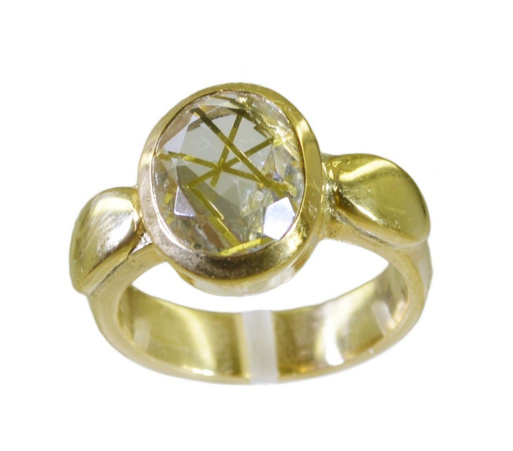 Riyo Multi Gold Plated Rutile Quartz CZ Ring radiant high end handmade jewelry G