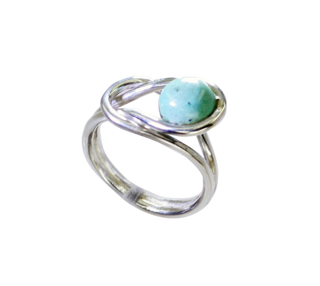 Riyo Turquoise Handmade Designer Silver Hammered Ring Sz 8 Srtur8-82035