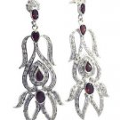 Riyo Red Garnet 925 Solid Sterling Silver Textured Earring L 3in Segar-26124