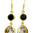 Riyogems Black Onyx Green Amethyst 18.Kt Base Matel Fashion Earrings L 1.5in Gpe