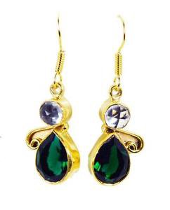 Riyogems Crystal Emerald Cz Gold Polish Gift Earring L 1.5in Gpemul-52004