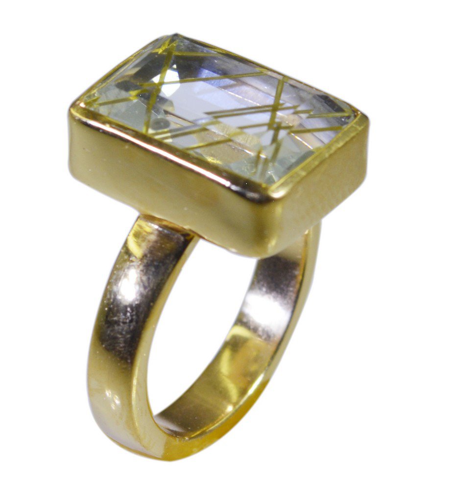Riyo Multi Gold Plated Rutile Quartz CZ Ring grand handmade stone jewelry GPRRQC