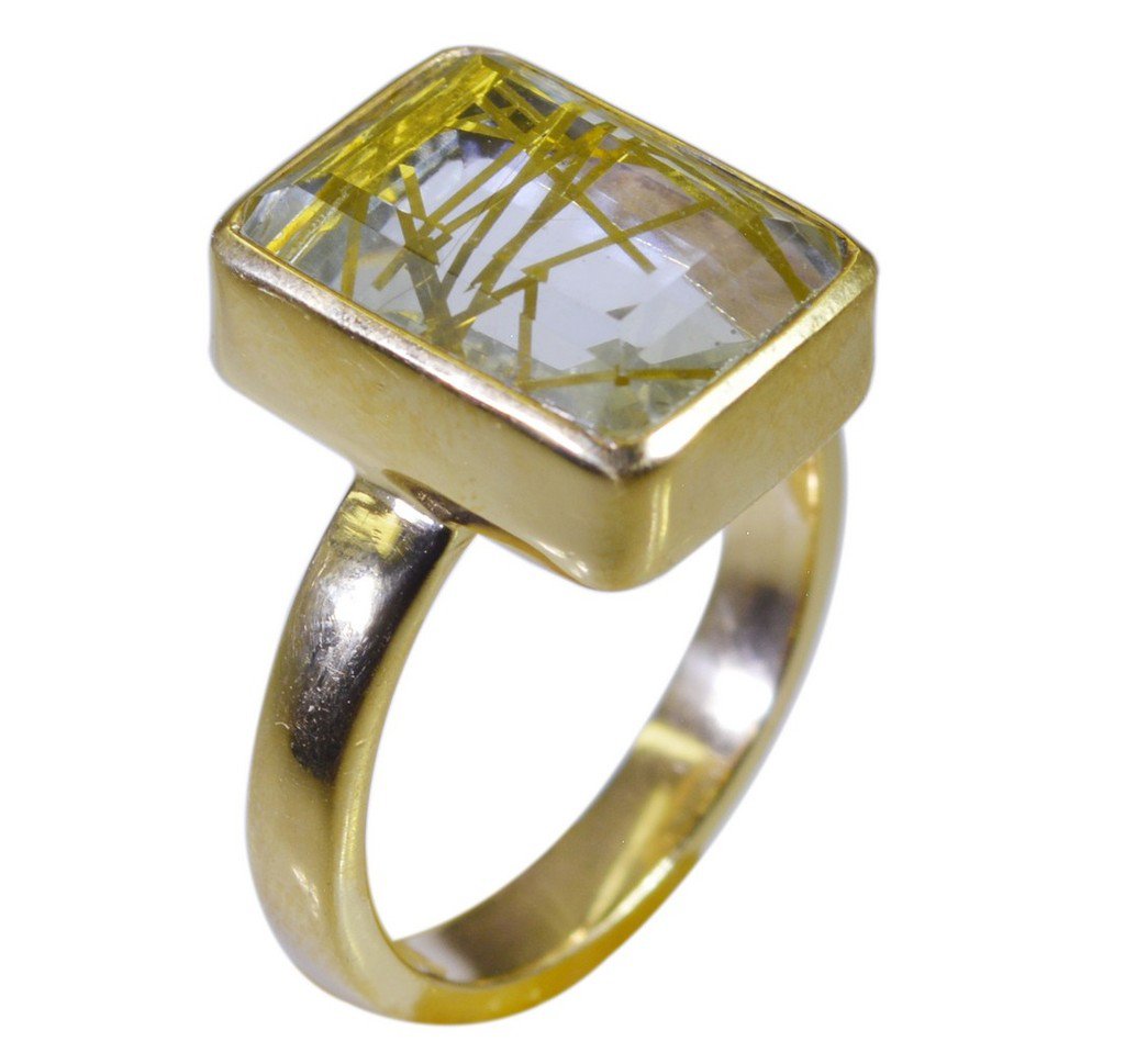 Riyo Multi Gold Plated Rutile Quartz CZ Ring  handmade  jewelry GPRRQCZ60-106040