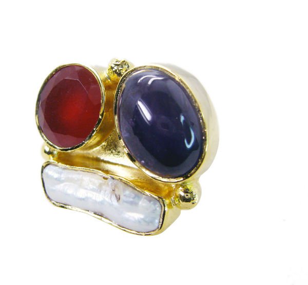 Riyo  Pearl Gold Plated Set Finger Armor Ring Sz 8 Gprmul8-53005