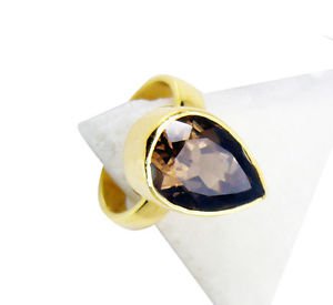Smoky Quartz 18kt Y Gold Plating Pre Engagement Ring