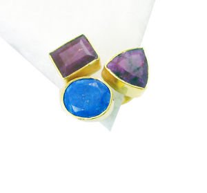Riyo  Lapis Lazuli 18 Kt Gold Platings Aqiq Ring Sz 8 Gprmul8-53026