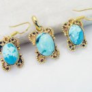 Riyo Turquoise 18k Y Gold Plating Pendant Earring Set L 1.2in Gpstur-82003