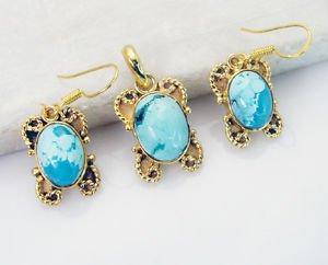 Riyo Turquoise 18k Y Gold Plating Pendant Earring Set L 1.2in Gpstur-82003