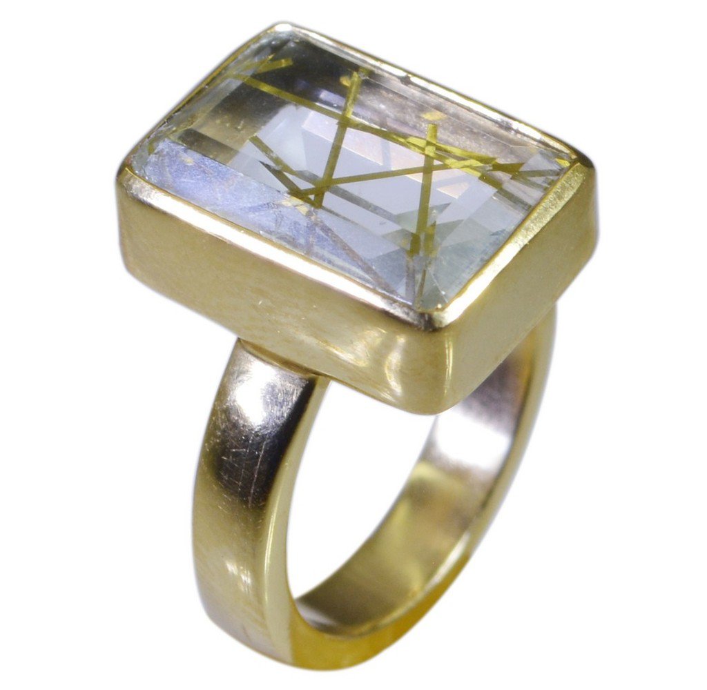 Riyo Multi Gold Plated Rutile Quartz CZ Ring fetching handmade  jewellery GPRRQC