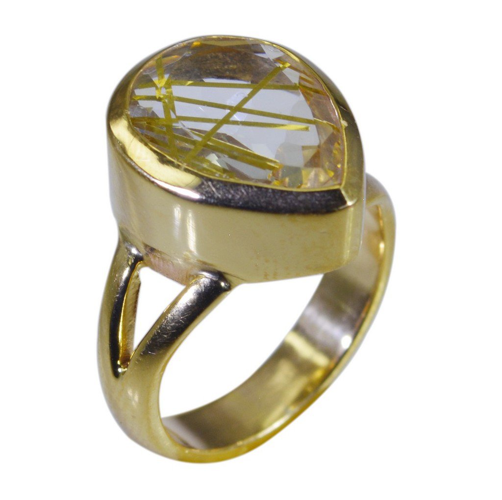 Riyo Multi Gold Plated Rutile Quartz CZ Ring admirable handmade jewelry gemstone