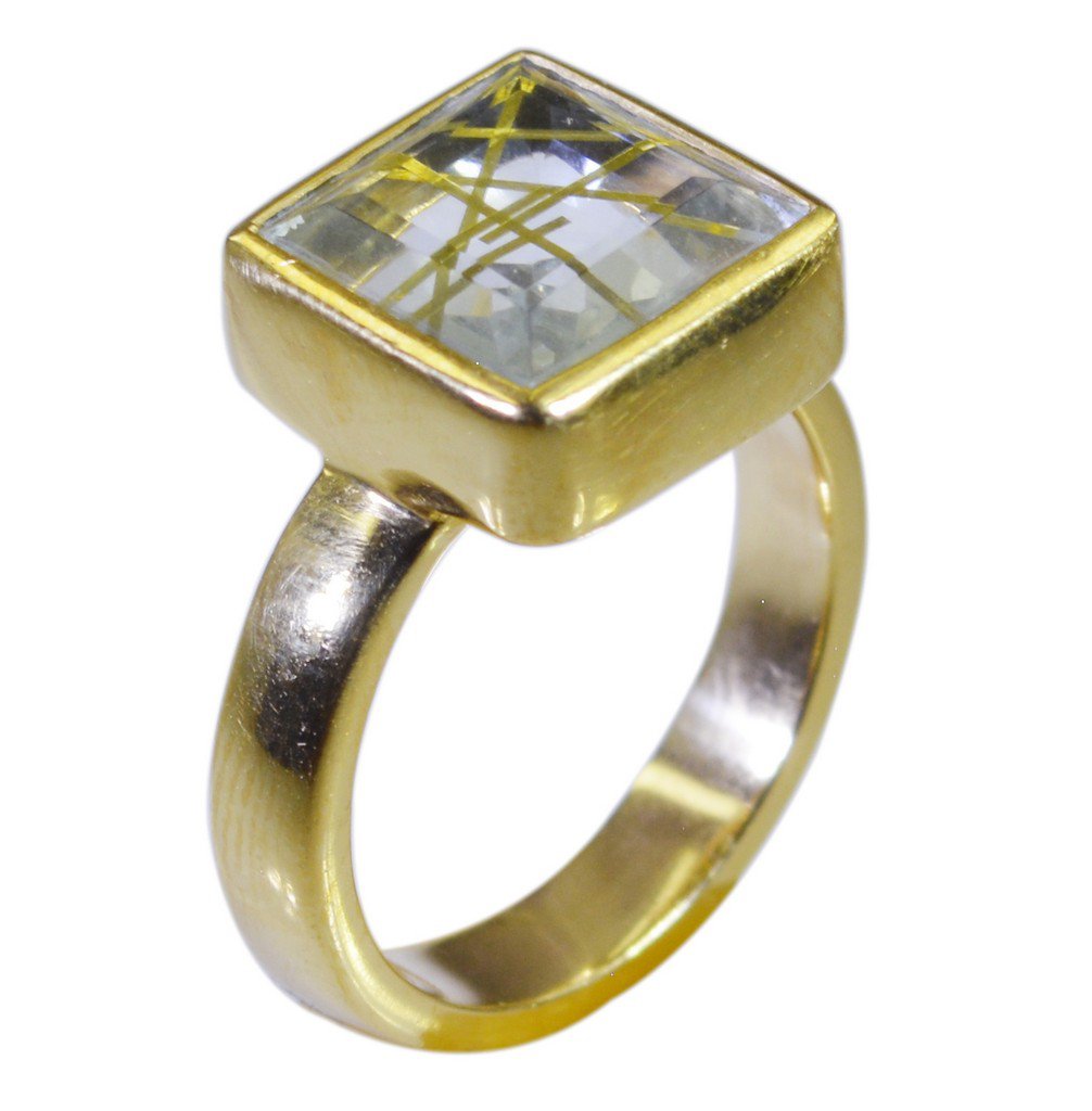 Riyo Multi Gold Plated Rutile Quartz CZ Ring enthralling handmade modern jewelry