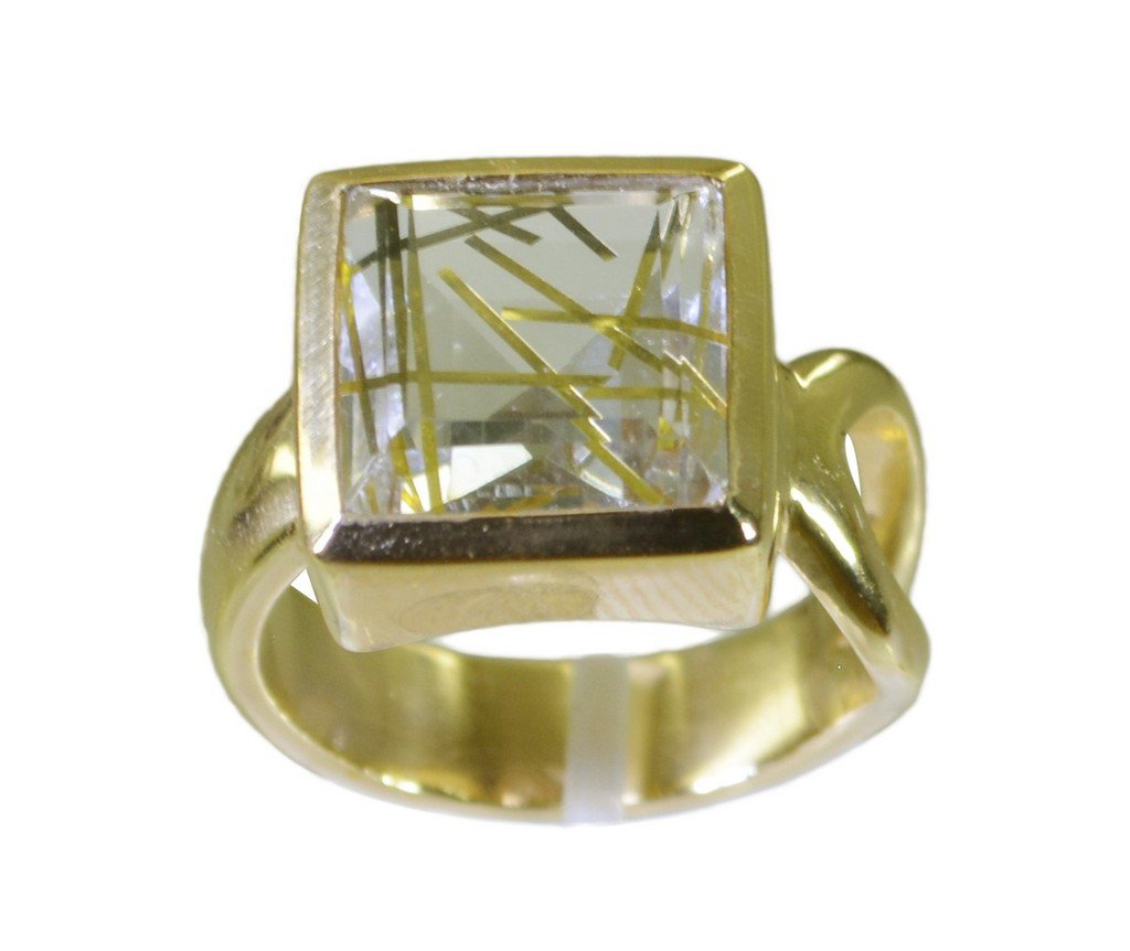 Riyo Multi Gold Plated Rutile Quartz CZ Ring tantalizing jewelry gemstone GPRRQC