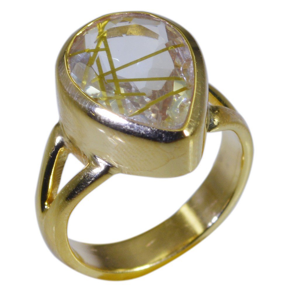 Riyo Multi Gold Plated Rutile Quartz CZ Ring pulchritudinous handmade jewelry fr