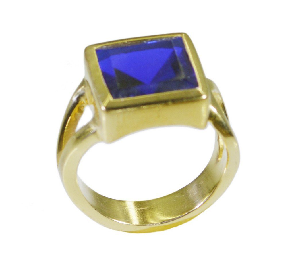 Riyo Blue  Gold Plated Blue Sapphire CZ Ring dazzling gemstone fashion jewelry G